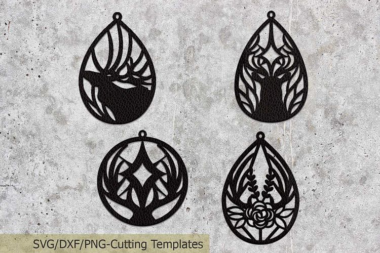 Deer antlers teardrop earrings template Set Bundle svg dxf