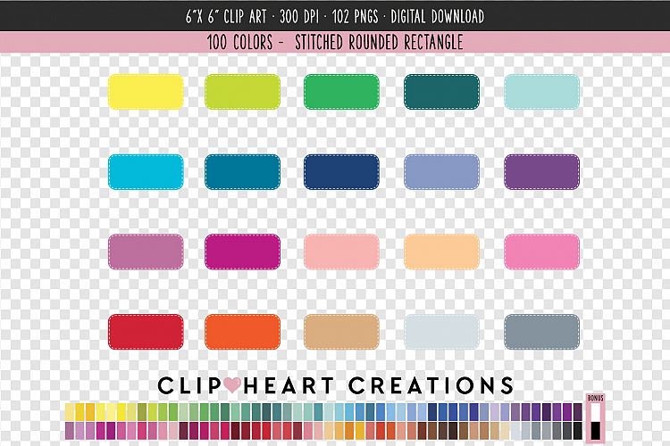 Stitched Rounded Rectangle Clip Art - 100 Clip Art Graphics