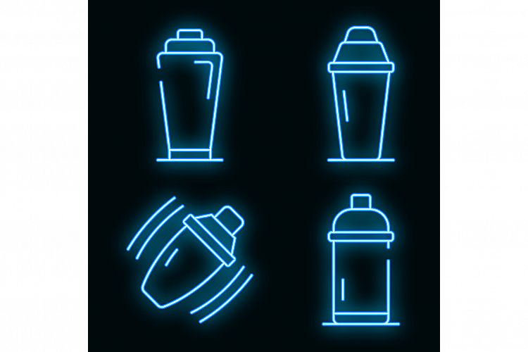 Bar shaker icons set vector neon