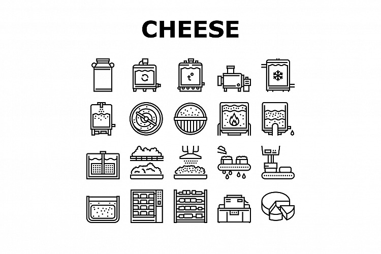 Cheese Production Collection Icons Set Vector example image 1
