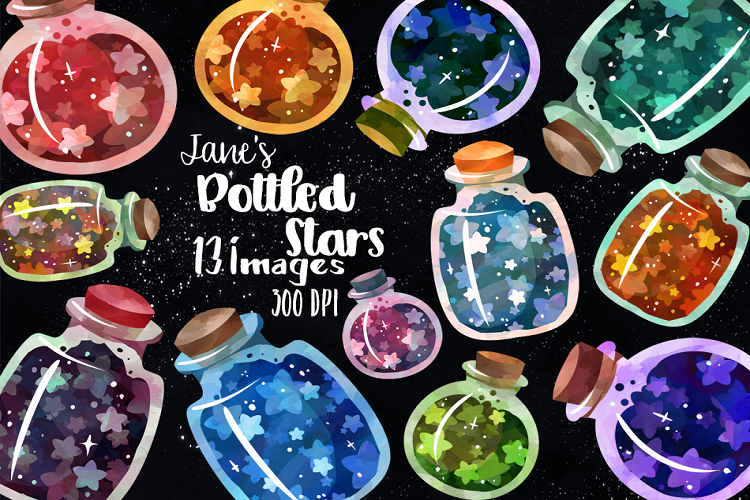 Watercolor Bottled Stars Clipart