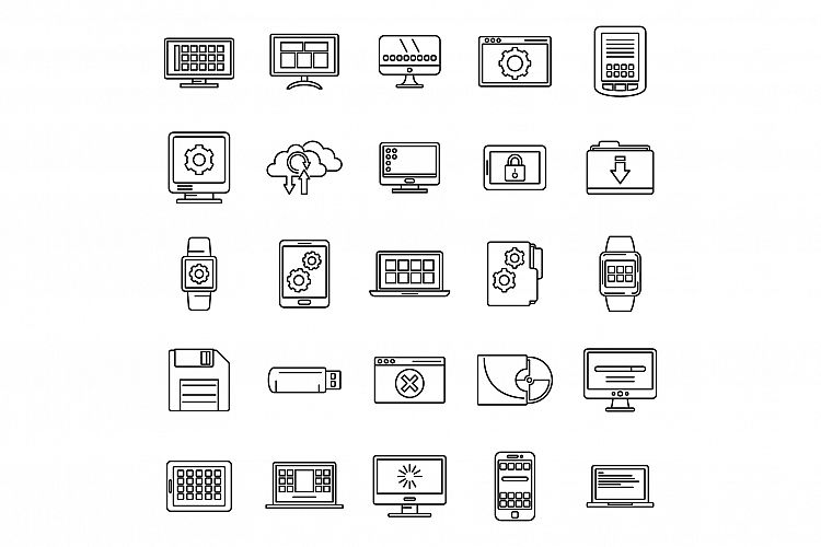 Software operating system icons set, outline style example image 1