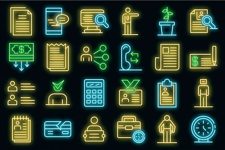 Unemployed icons set vector neon
