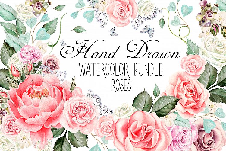 Hand Drawn Watercolor ROSES BUNDLE