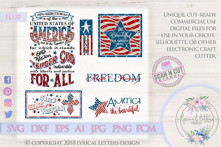 July 4th Pledge of Allegiance SVG Bundle LL127  SVG DXF FCM EPS AI JPG PNG