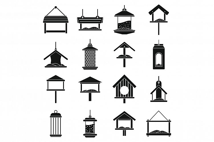 Winter bird feeders icons set, simple style example image 1