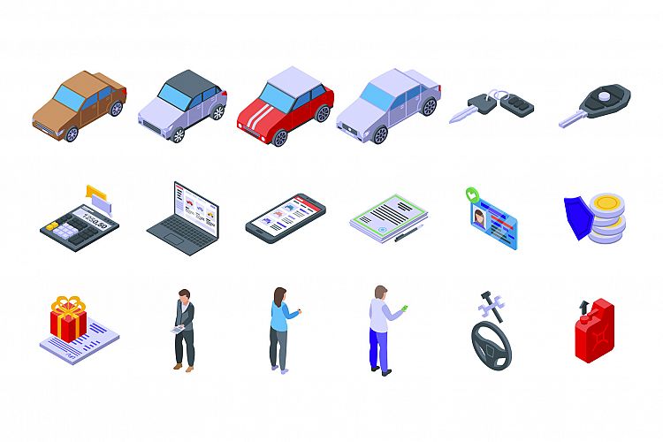 Buying car icons set, isometric style example image 1