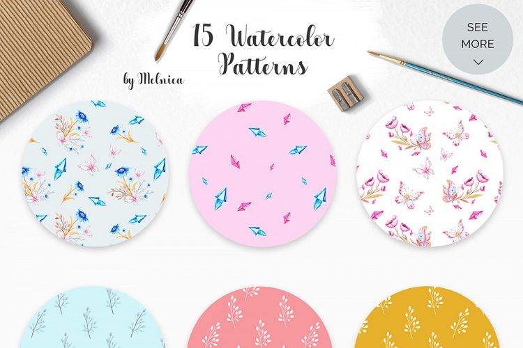 Butterflies and Crystals Seamless Patterns Bundle