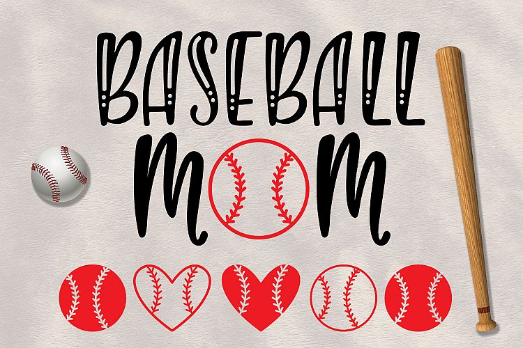 Baseball Mom and ball silhouettes. Hand drawn typography design. SVG DXF PNG EPS Cutting Files