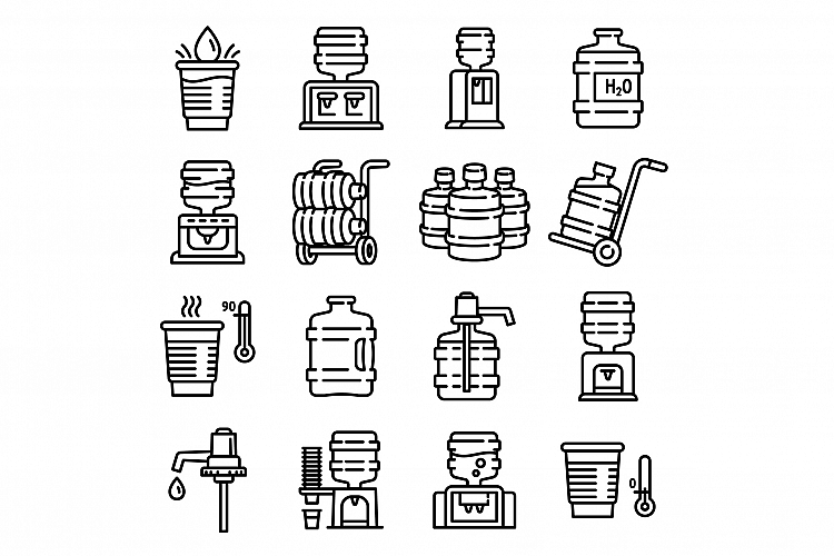 Cooler water icons set, outline style example image 1