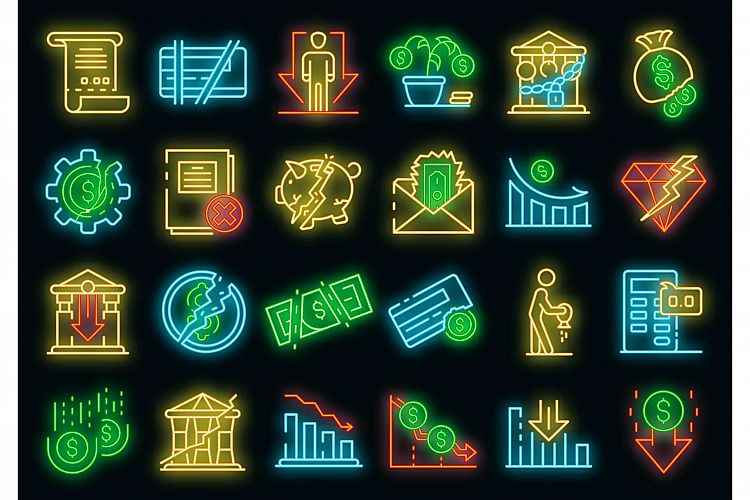 Bankrupt icons set vector neon example image 1
