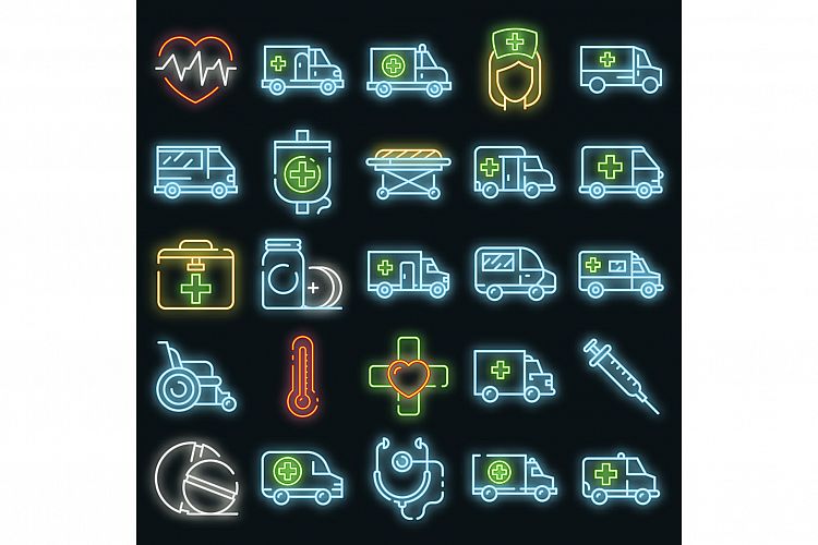 Ambulance icons set vector neon example image 1