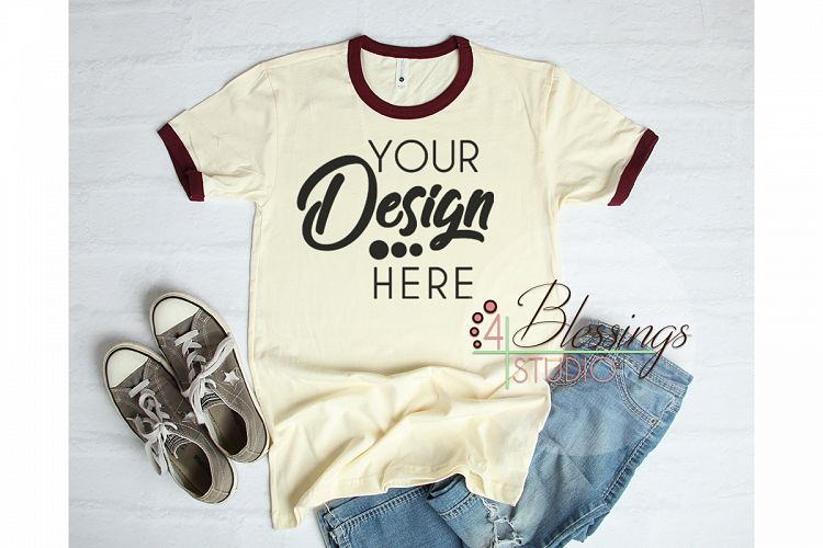 Ringer TShirt Mock up Next Level 3604 Natural Maroon