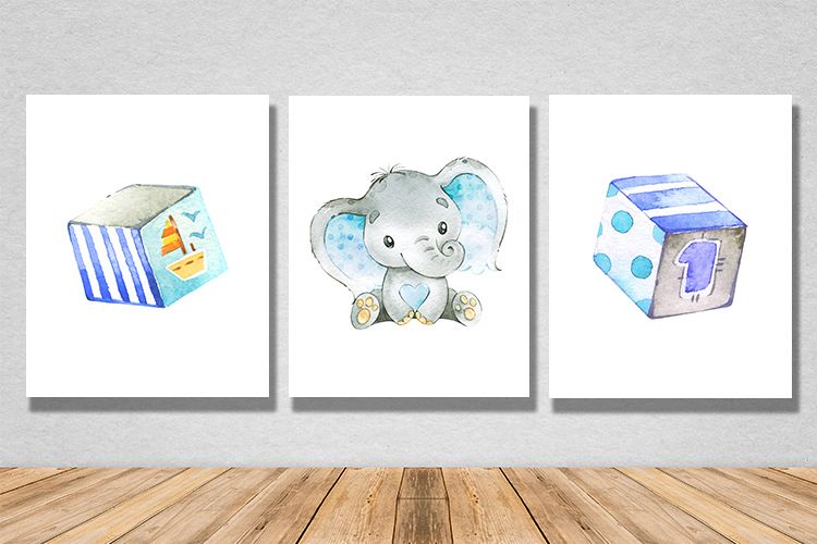Watercolor elephant print for nursery