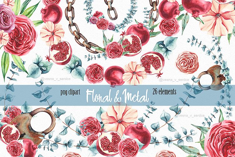 Burgundy floral Garnet watercolor clipart