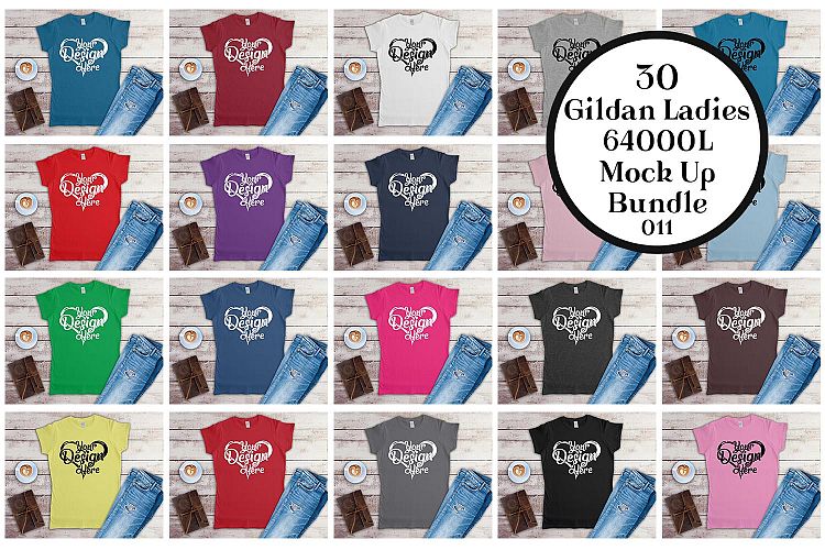 Download Gildan Ladies T-Shirt Mockup Bundle Flat Lay