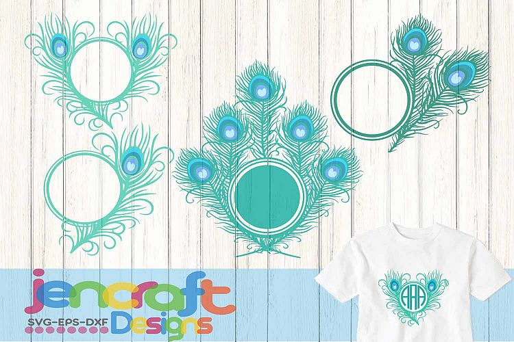 Peacock Feathers Monogram Frame SVG, Eps, Dxf