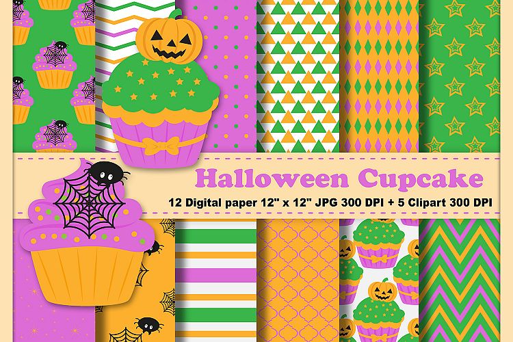 Halloween Cupcake Digital Paper, Halloween Digital Paper, Spider Digital Paper, Pumpkin Digital Paper.
