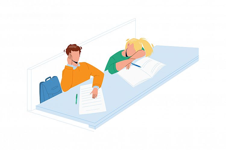 Bore Student Sitting At Classroom Table Vector example image 1