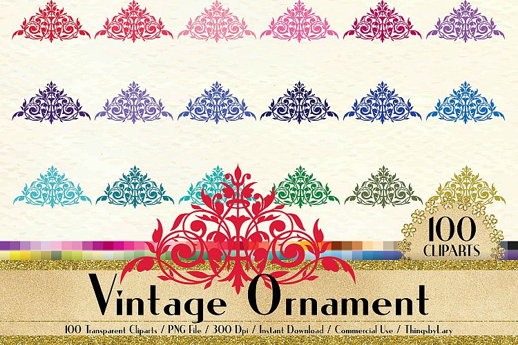 100 Vintage Ornament Clip Arts, Antique, Wedding, Ornament
