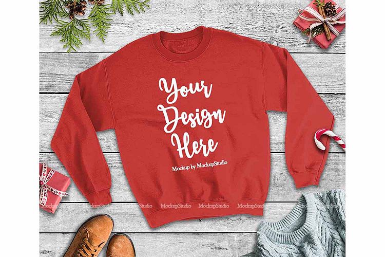 Christmas Winter Party Red Unisex Sweatshirt Mock Up