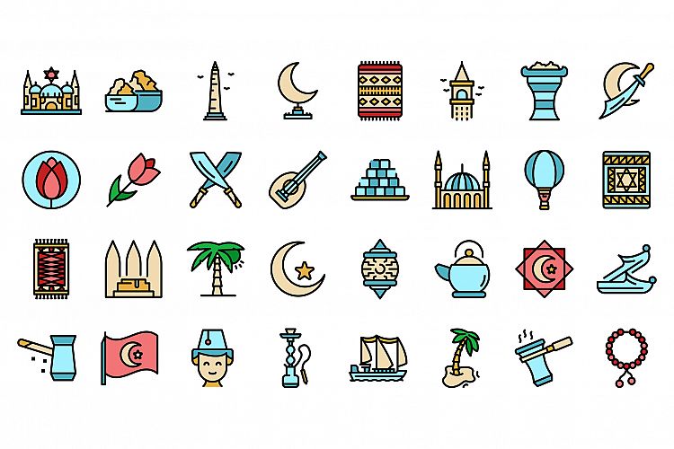 Istanbul icons set vector flat