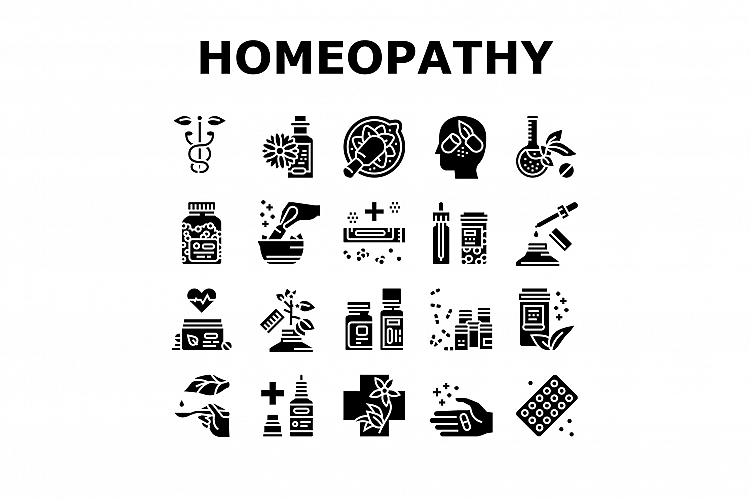 Homeopathy Medicine Collection Icons Set Vector example image 1