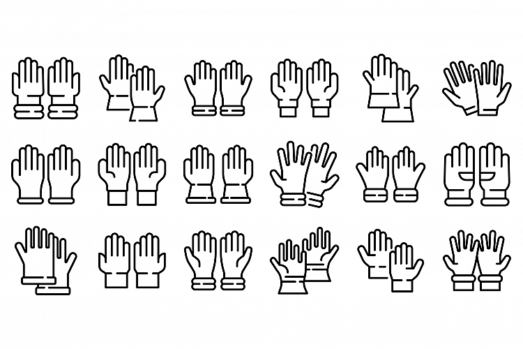 Medical gloves icons set, outline style example image 1