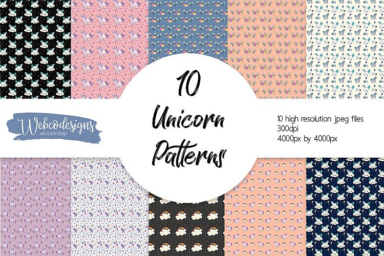 10 Unicorn Themed Seamless Patterns