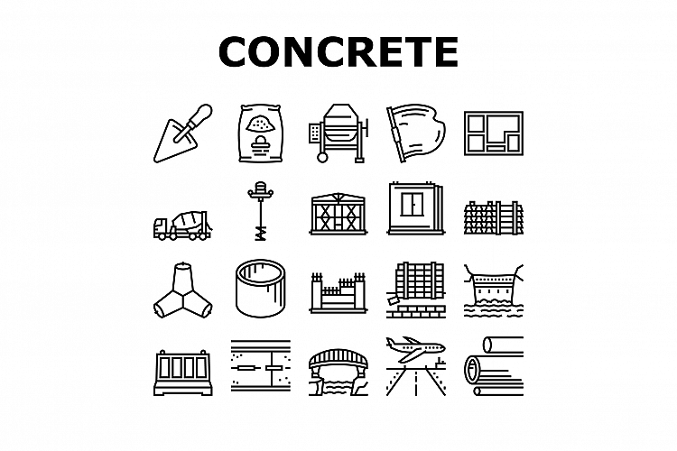 Concrete Production Collection Icons Set Vector