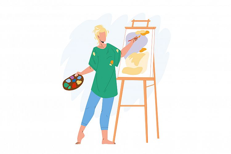 Artist Woman Painting Picture On Canvas Vector example image 1