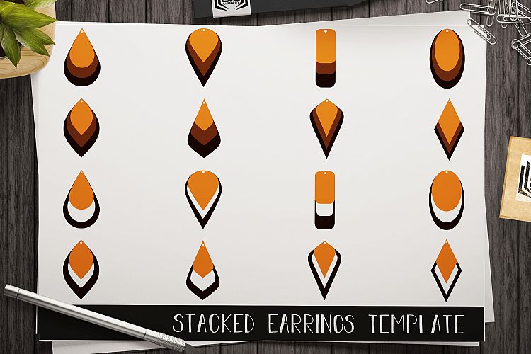 Stacked earrings template SVG - Cut files - leather earrings
