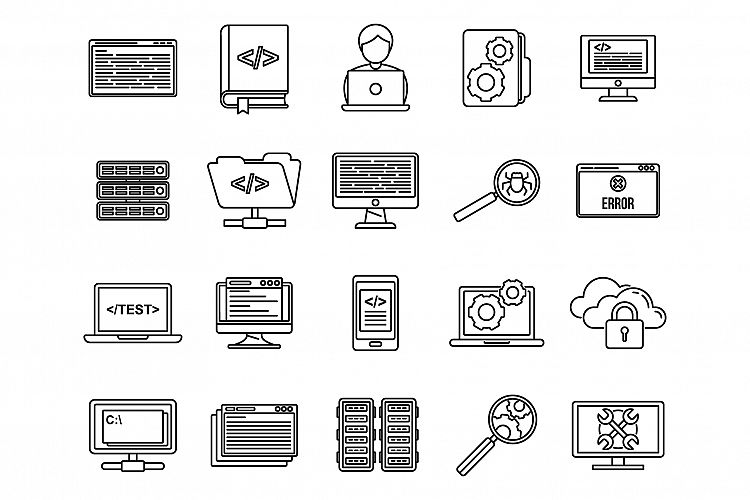 Pc testing software icons set, outline style example image 1