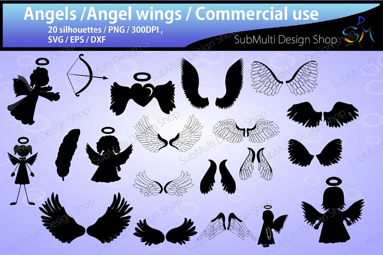 angel Silhouette / angel clipart / High Quality/ wings silhouette /Commercial and Personal use/ SVG / DXf / Png / EPS /digital file, vector