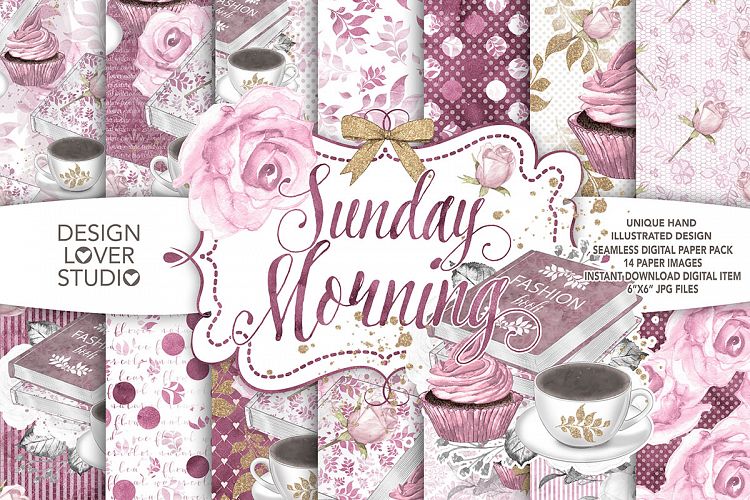 Watercolor Sunday Morning digital paper pack
