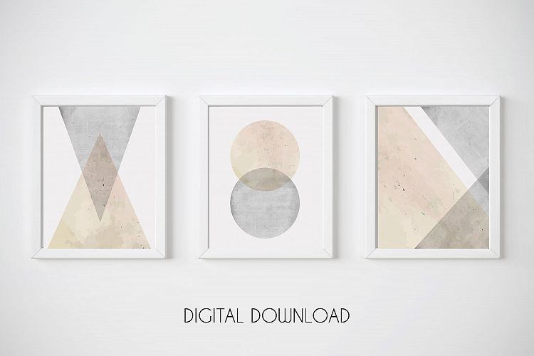 Geometric Wall Art, Set of 3 Prints, Pink and Grey Wall Art