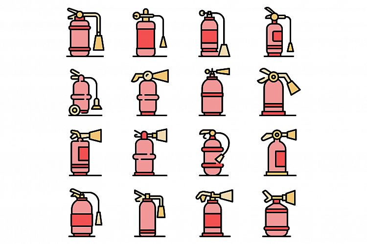 Fire extinguisher icons set vector flat example image 1