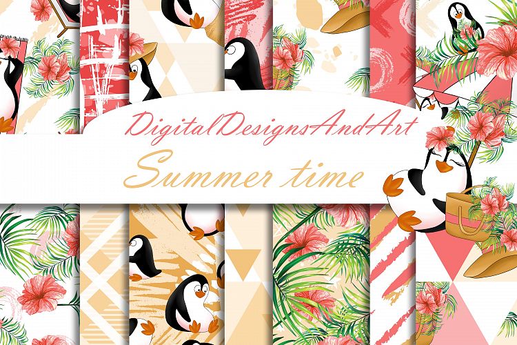 Beach penguins pattern