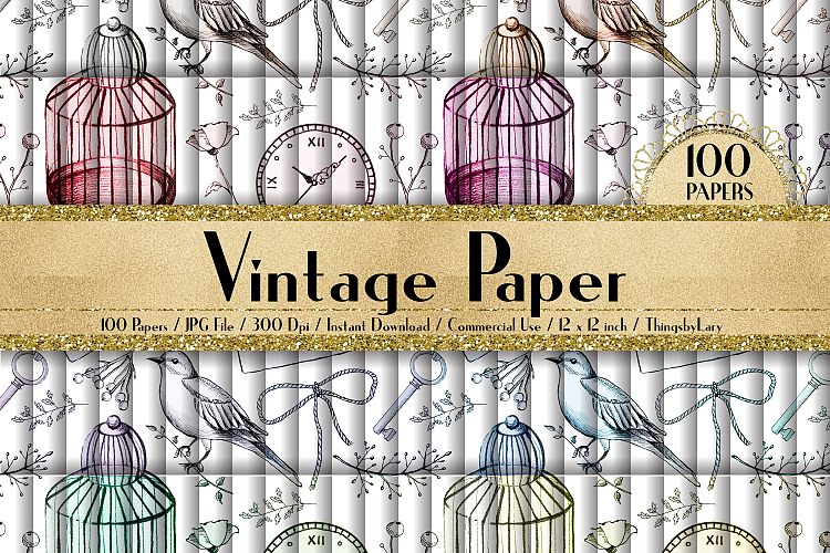 100 Seamless Antique Birdcage and Love Letter Digital Papers