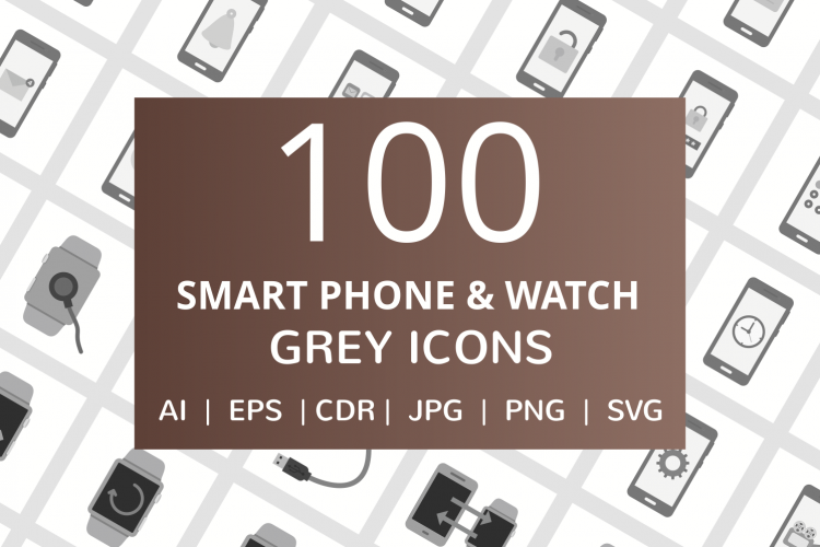 100 Smartphone   Smartwatch Flat Greyscale Icons