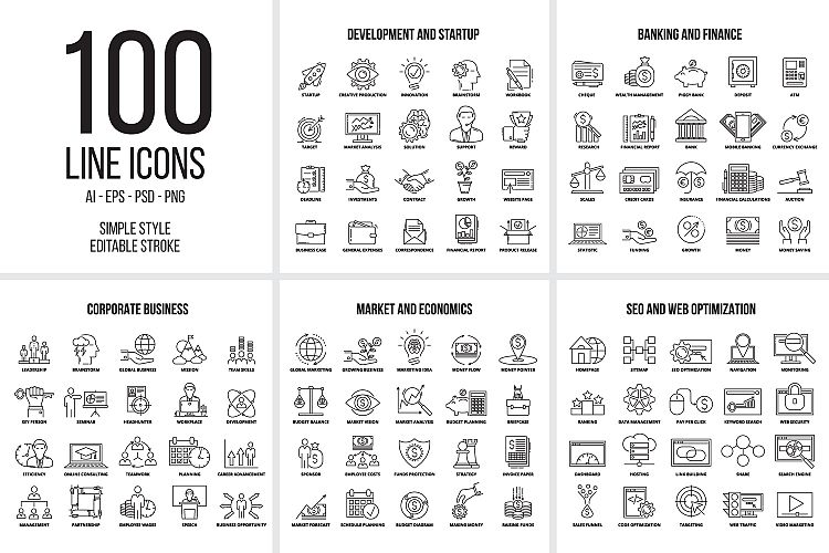 100 line business icons