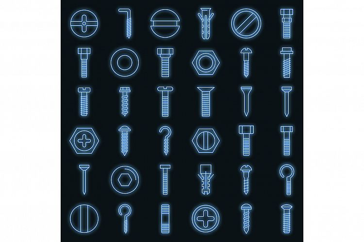 Screw-bolt icons set vector neon example image 1
