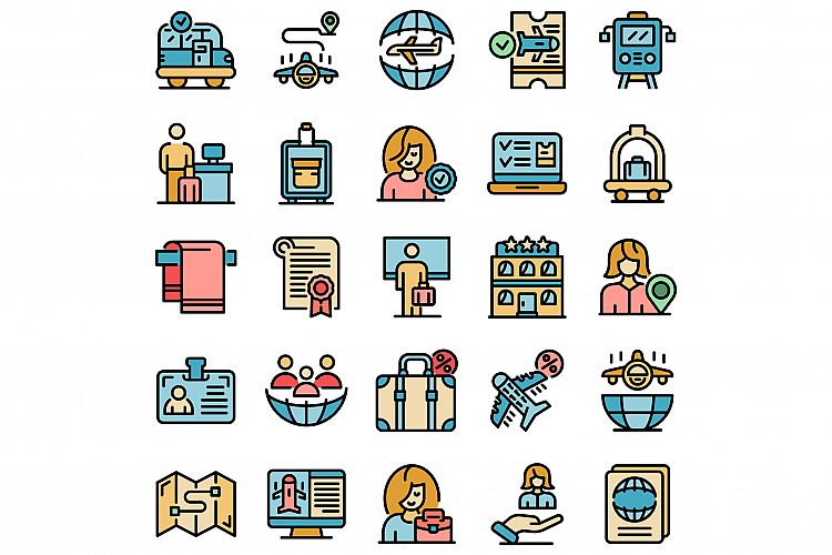 Tourism manager icons set vector flat example image 1