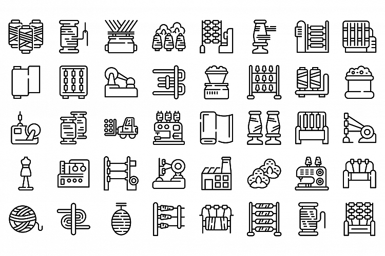 Thread production icons set, outline style example image 1