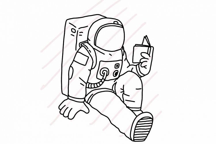 Astronaut Sitting And Reading A Book Svg Jpg Png Hand Drawing 63618 Illustrations Design Bundles