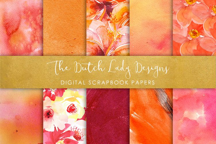 Artistic Orange Watercolor - Scrapbook Papers