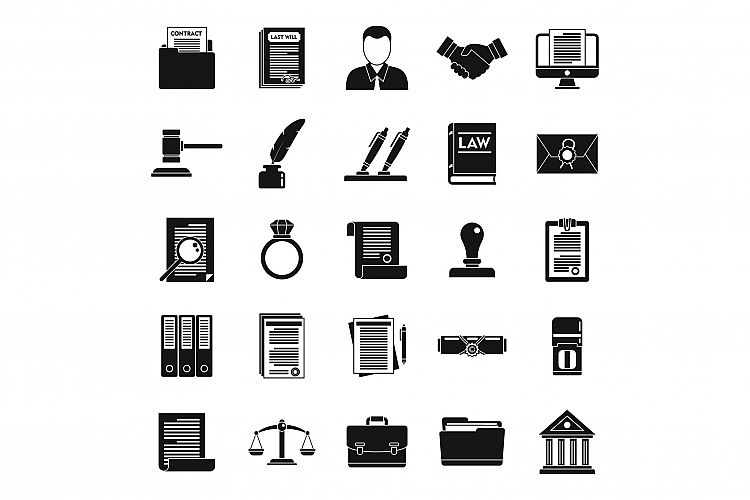 Law notary icons set, simple style example image 1