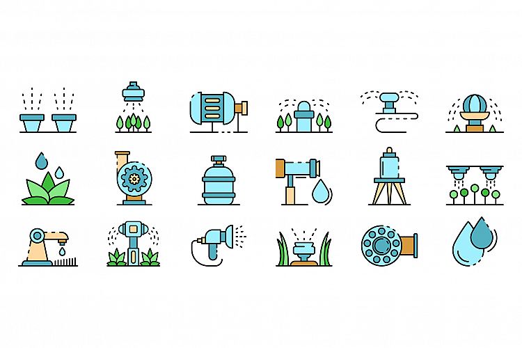 Irrigation system icons set line color vector example image 1