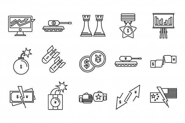 Economic trade war icons set, outline style example image 1
