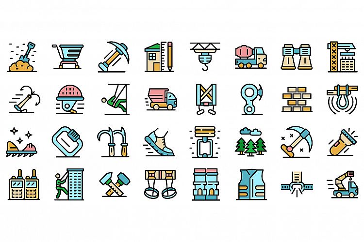 Industrial climber icons set line color vector example image 1